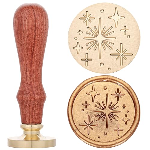 Yoption Star Wax Seal Stamp, Vintage Brass Head Wooden Hilt Sealing Wax Stamp for Birthday Wedding Invitations Gifts Envelopes Wine Packages