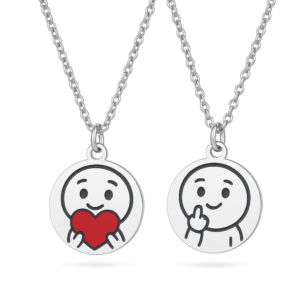 Funny Reversible Mood Expressive Stainless Steel Necklace with Dual-Sided 25mm Pendant - Playful Jewellery, 45cm Chain, Perfect for Everyday Wear & Gifts