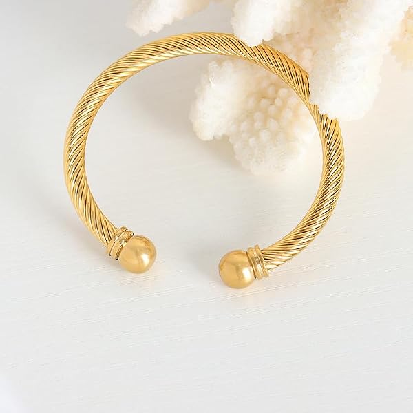 OSIRIDEH2 Stainless Steel Twisted Cable Wire Bracelets Adjustable Open Cuff Bangle Bracelet Vintage Jewelry Gift for Women (gold cable bracelet) by OSIRIDEH2 - Used condition - Image 4