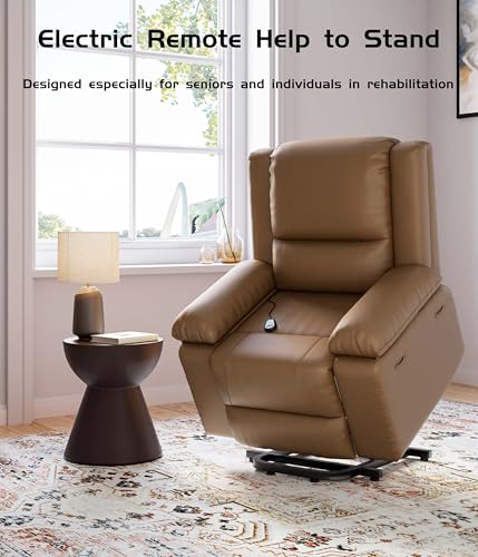 Image of GarveeHome Oversized Wide Power Lift Recliner Chair - Heat and Massage, Faux PU Leather, Adjustable Back and Legs, Electric Lift Chair Designed for The Elderly and People with Mobility impaired