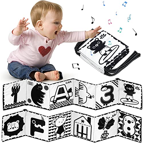 Prmape Black and White Sensory Toys, High Contrast Soft Cloth Book, Newborn Sensory Toys