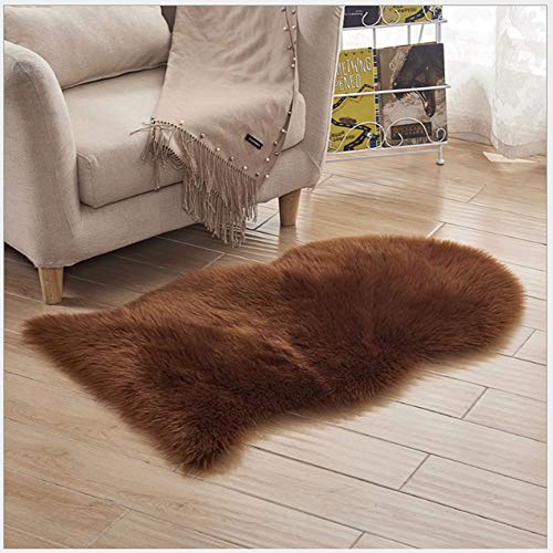 QIKEGooods - Alfombra de Pelo sintético Suave y mullida para salón o Dormitorio, marrón, 60 x 90 cm Cover