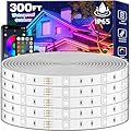 FBZ 300Ft Outdoor Waterproof LED Strip Lights,Music Sync RGB IP65 Led Lights with App Control and Remote,Color Changing Waterproof Led Rope Lights for Outdoor,Balcony,Roof,Garden,Stairs Party (300FT)