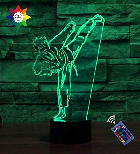 Ytdz Creative 3D Taekwondo Night Light 16 Colors Changing Usb Power Remote Control Touch Switch Decor Lamp Optical Illusion Lamp Led Table Desk Lamp Children Kids Christmas Brithday Gift #TOP25