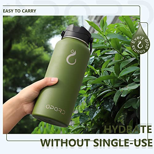 Opard Sports Water Bottle - 32 Oz, 3 Lids (Straw Lid, Flip Lid, Spout Lid), Leak Proof, Vacuum Insulated Stainless Steel, Double Walled, Reusable Metal Canteen #TOP5