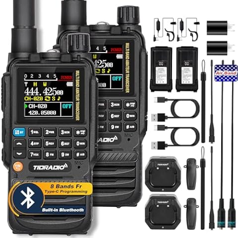 TIDRADIO TD-H3 GMRS Radio Handheld,Type C & Wireless Programming 8-Band Long Range Walkie Walkies Rechargeable Portable Two Way Radios Air Band, Frequency Match, DTMF Lock, NOAA FM AM- Full Kit 2Pack Cover