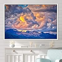 Framed Canvas Wall Art Mountainscape Aerial Dramatic Landscape Mountain Top Multicolor Photography Realism Rustic Warm - 16x24 inches