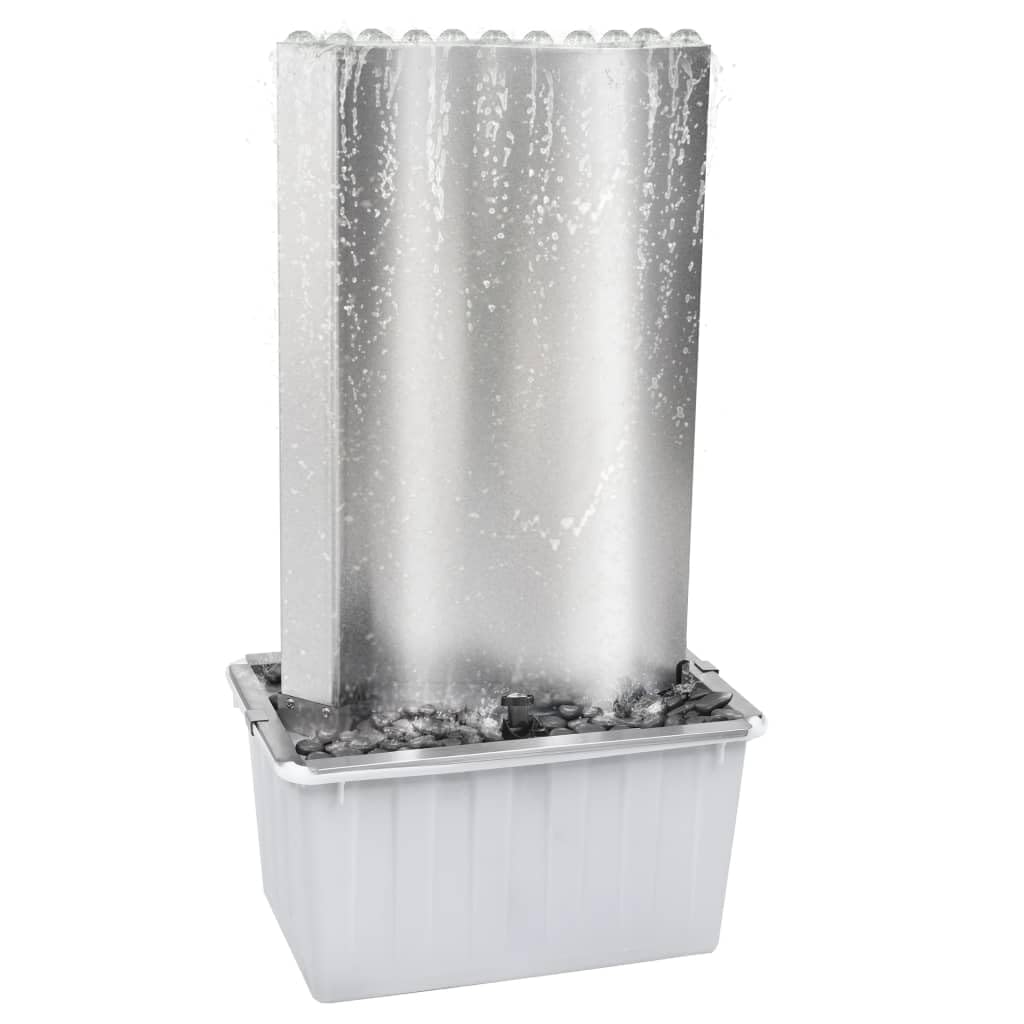 Gartenbrunnen Edelstahl Silber 60,2x37x122,1 cm Wasserfall mit LED-Beleuchtung, Pumpe, Dekoration für Garten Terrasse Balkon Indoor und Outdoor, langlebig, chlorwasserbeständig