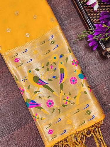 Image of DEVANGI Women's Woven Paithani Banarasi Silk Dupatta /Chunni For Women, Floral Print 1 Meter Wide and 2.3 Meter Length Printed Designer Dupatta /Chunni For Girls