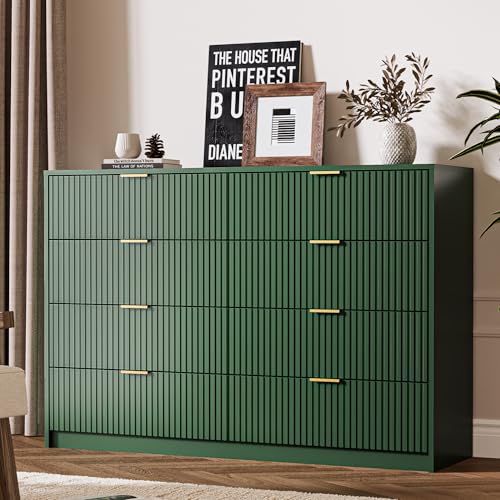Image of MAISONARIA Green Dresser for Bedroom, 8 Drawer Double Dresser, Modern Chest of Drawers for Bedroom, Living Room, Entryway and Closet, 55 inch L x 15.7 inch D x 37.4 inch H