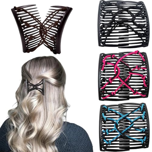ZEPIQOR Peigne Magique, Peignes de cheveux, Peigne magique cheveux femme, Lot de 4 pinces à cheveux élastiques à double peigne extensibles pour cheveux épais Peignes magiques vintage réglables