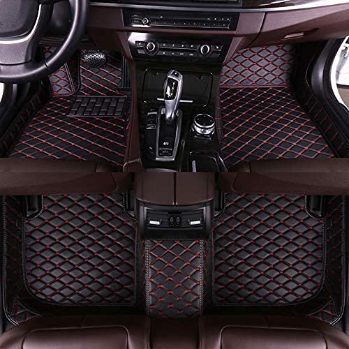 Customized Car Floor Mats for Kia All Models, All-Weather Diamond & Stylish Automotive Floor Mats Luxury Leather Vehicle Carpet Full Coverage Protection Floor Liners Black Red