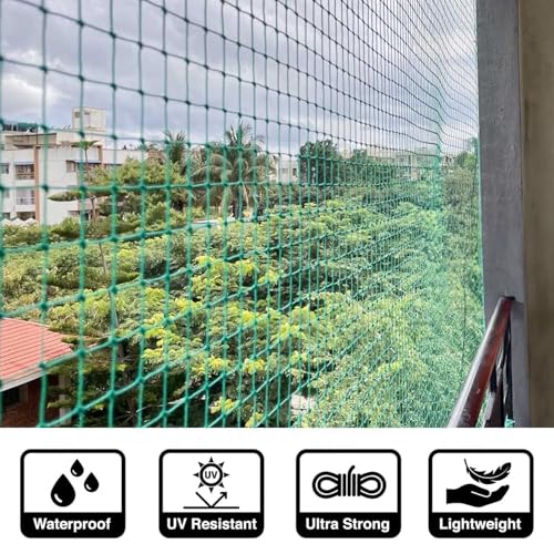 Image of Anti-Bird Pigeon Net for Balcony | Bird Protection Net, Green, 15Ft X 20Ft | UV Resistant HDPE Mesh | Strong & Durable | Balcony, Windows & Terrace Protection