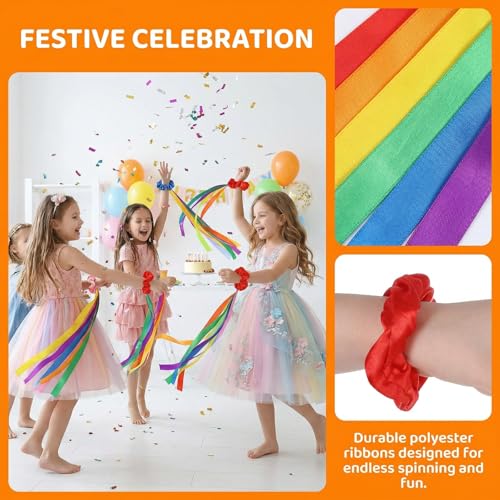 GDLPZM 6X Rainbow Dance Ribbons, Vibrant Wrist Ribbons with Dance Rhythm, Gymnastics Multi-Colored Ribbon Wrist Streamers, Suitable for Children and Teenagers (19.69 x 0.78 inches)