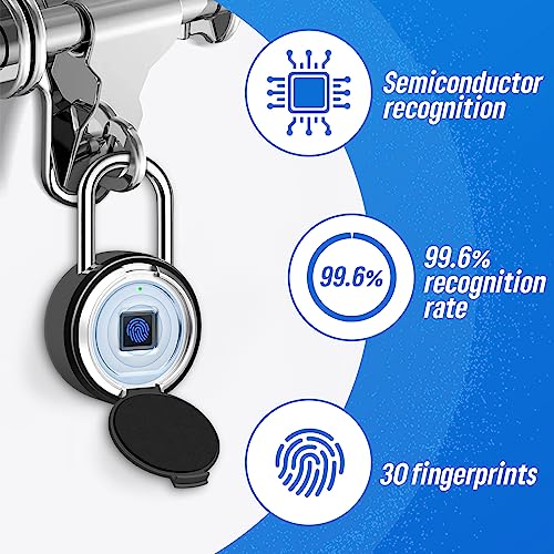 Image of Fingerprint Padlock with Case, Smart Keyless Bluetooth Lock APP /Fingerprint Unlock Anti-Theft Padlock Door Luggage Case Lock for Android iOS Suitable for Gym, Backpack, School, etc, Type-c Charging