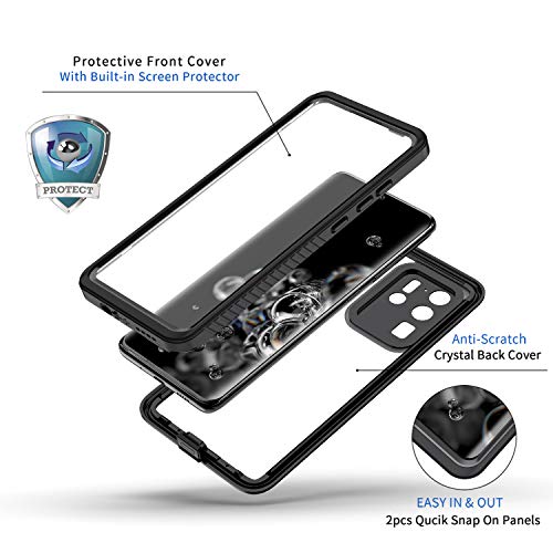 Lanhiem Samsung Galaxy S20 Ultra Case, Ip68 Waterproof Dustproof Shockproof Case With Built-In Screen Protector, Heavy Duty Full Body Protective Cover For Galaxy S20 Ultra 5G 6.9 Inch, Black/Clear #TOP2