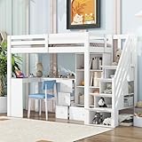 lit mezzanine hauteur variable Échelle de rangement pratique et sécurisée : L’échelle inclinée, intégrée de manière ergonomique, comprend des compartiments sous chaque marche. Chaque tiroir coulissant permet de ranger livres, peluches ou accessoires, optimisant l’espace tout en facilitant l’accès au couchage supérieur
