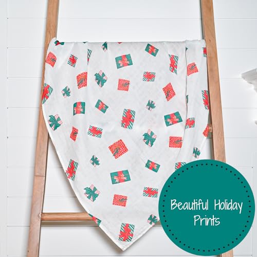 Image of LollyBanks Swaddle Blanket, 100% Cotton Baby Blanket, Soft Muslin Swaddle Blankets 47 x 47 Inches, Neutral Baby Blankets for Boys and Girls, Registry and Gift (Presents Print)