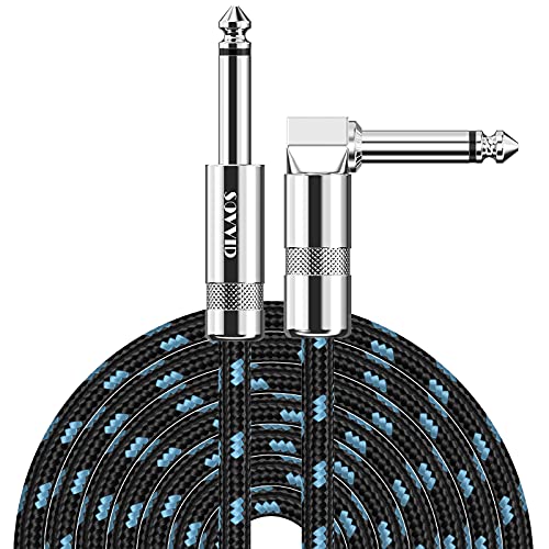 Image of 20FT Instrument Cable - Electric Guitar & Bass Guitar Cable with Right Angle 1 /4 Inch Connector, Black & Blue