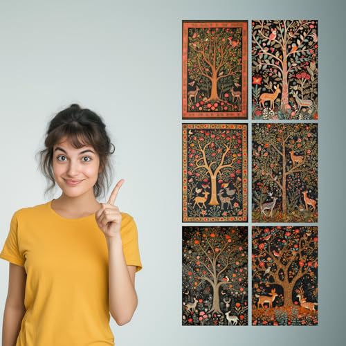 Image of SiddArtify Bohemian Floral Tree of Life Art Print Set - 300GSM Board - 12x18 Inch - Pack of 6 Wall Room Decoration art Poster Prints