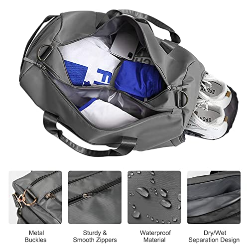 Sports Gym Bag For Men And Women, Small Gym Duffel Bags For Swimming, Soccer & Basketball, Waterproof Workout Gym Essentials Bag With Wet Pocket And Shoes Compartment (Grey) #TOP1