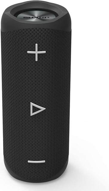 SHARP GX-BT280(BK) Portable Bluetooth Speaker, Wireless Stereo Sound with TWS & Duo Connectivity, Splashproof Rechargeable Compact Speaker with Call Answering, Google & Siri Compatible  Black
