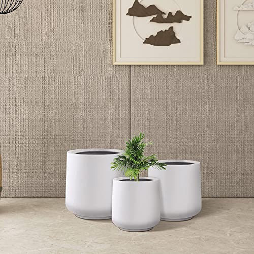 Image of Kante Set of 3 White Concrete Curved Round Planters for Modern Home | Handcrafted, Premium, Durable, All-Weather Cement Pot, Drainage for Outdoor, Rubber Plug for Indoor Home, Anti-Frost & UV