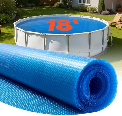 VEVOR Solar Pool Cover, 18 ft Round Pool Bubble Cover, 16 Mil Pools Solar Blanket with Bubble & PE Material, Daytime Heat Absorption, Nighttime Heat Retention, Heat Retaining Solars Covers, Blue