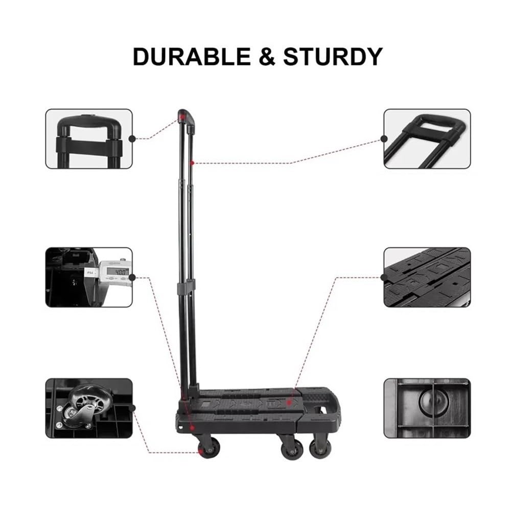 Carretto Carrello pieghevole a mano da 530 libbre, carrello for carichi pesanti a 6 ruote for traslochi e bagagli(Black)