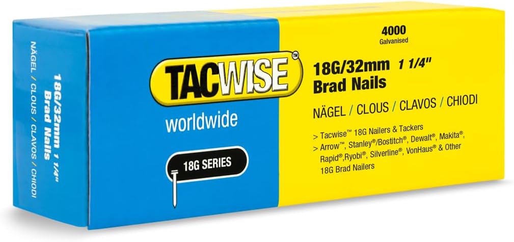 TACWISE 1712 Type 18G / 32 mm Galvanised Brad Nails, Silver, 4000 Pack