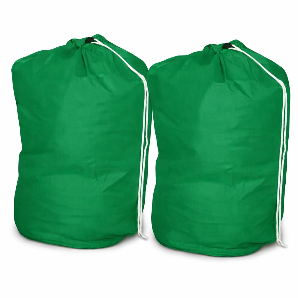 INCO-CARE Durable Laundry Bag with Drawstring and Carry Handle, Heavy Duty Reusable, Colour-Coded, Machine Washable 95°C. (Pack of 2, Green)