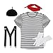 MSemis Disfraz Artista Francés Mime para Adulto Sombrero de Boina Traje Sueprior...