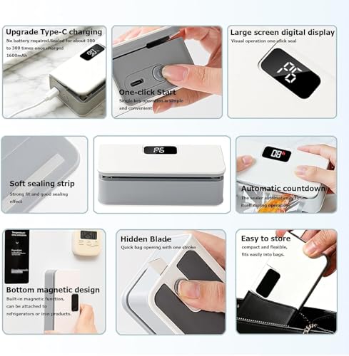 Mini Magnetic Bag Sealer Rechargeable Heat Sealer Cutter with LED Display thumbnail 9