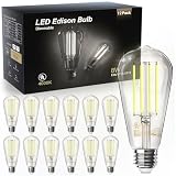 TJOY 12 Pack E26 Base Vintage LED Edison Light Bulbs, 60W Equivalent Dimmable, 4000K Natural White, 8W ST58 LED Filament Bulbs, 800Lumens, CRI80+, Antique Glass Style for Home, Bedroom, Farmhouse