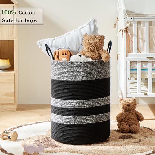 Image of 80L Large Black Laundry Hamper Tall Woven Laundry Basket