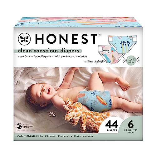 Image of The Honest Company Clean Conscious Diapers | Plant-Based, Sustainable | Summer '23 Limited Edition Prints | Club Box, Size 6 (35+ lbs), 44 Count