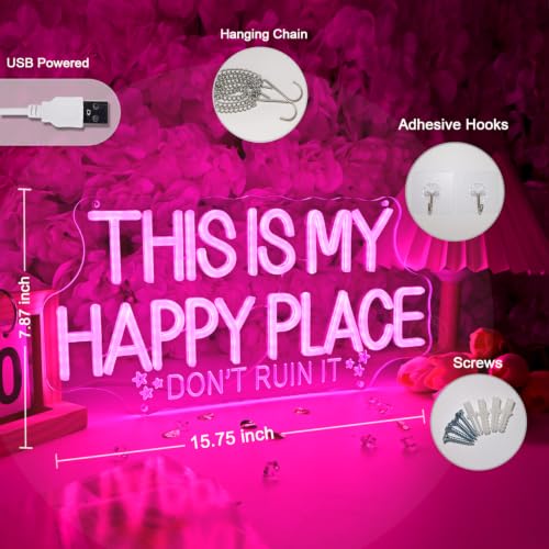 Image of Britrio This Is My Happy Place Neon Sign Light Kids Girl Bedroom Wall Decor