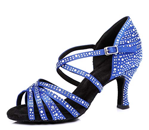 Chaussures de danse latine confortables bleu L377 pour pieds sensibles