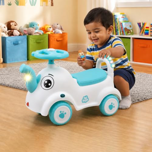 Image of ToiToys Elephant Ride On Toy for Toddlers 1 + Years Blue Push Car with Music and Lights Foot to Floor Vehicle PP Plastic