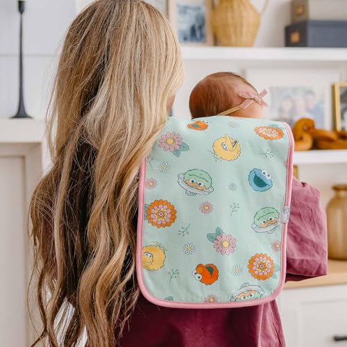 Image of Copper Pearl Baby Burp Cloths 3 Pack, Cotton Burp Cloths, Absorbent Spit Up Rags, Sesame Street Retro Floral Set
