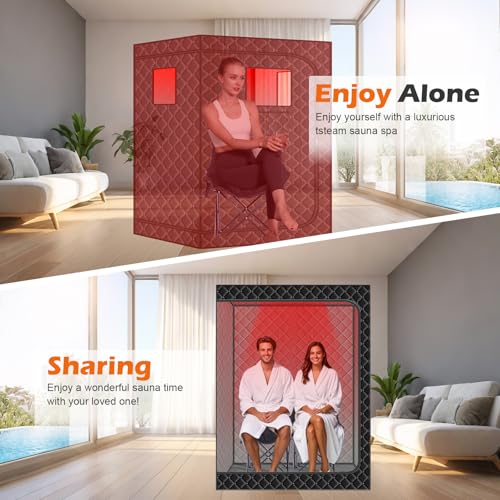 Image of Smartmak 2 Person Portable Sauna Box with Infrared 660nm Red Light Therapy Lamp for Home Relaxation, Large Full Body Sauna Tent, 1500W High Power Hot Air Saunas Spa Pod, 2 Folding Chairs