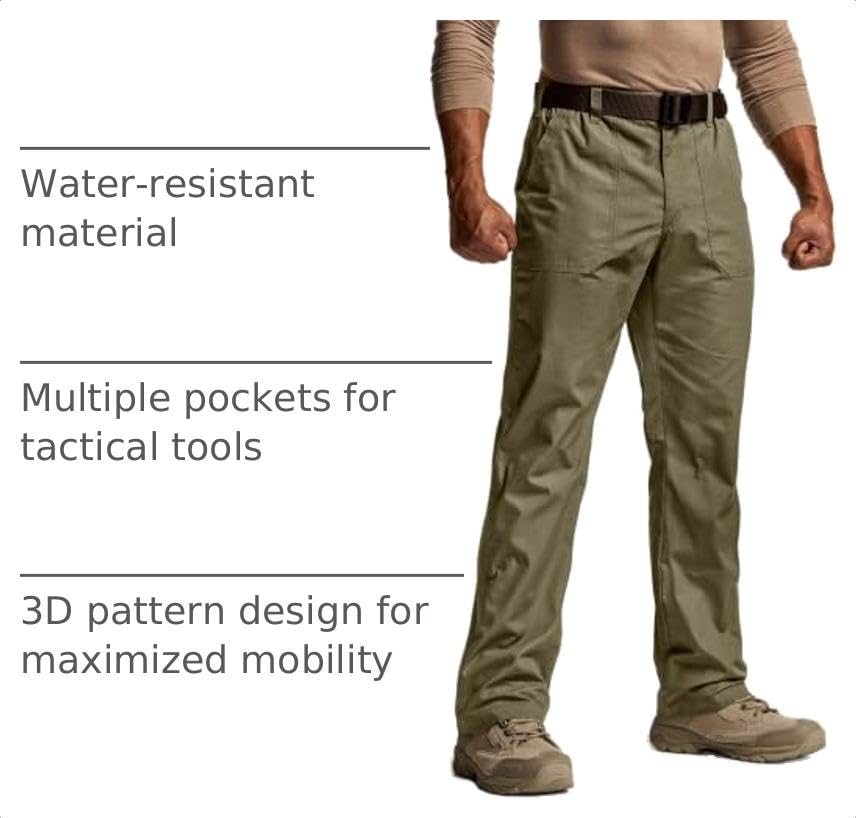 Image of CQR Men's Quick Dry Work Pants, Water Resistant Outdoor Tactical Pants, Lightweight Stretch Cargo Hiking Pants