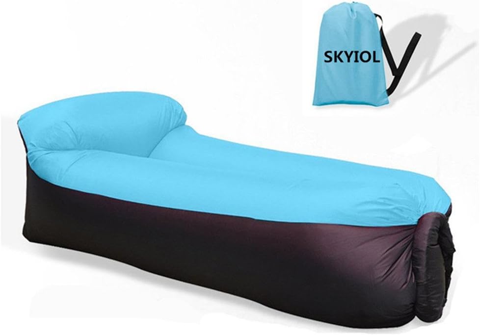Portable Inflatable Sofa, SKYIOL Waterproof Air Sofa Inflatable Lounger with Integrated Pillow , Air Lounger Inflatable Couch, Air Bed Beach Lounger with Storage Bag for Travelling, Pool, Beach Party (Blue Black)