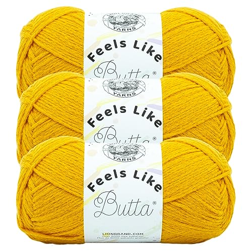 Image of Lion Brand Yarn, Feel Like Butta Velvety Soft Yarn for Knitting, Crochet, and Crafts, Golden Sunshine, 3 Pack, Chenille Like Fiber for Plush Baby Blankets, Amigurumi Toys, and Worsted Weight Sweaters