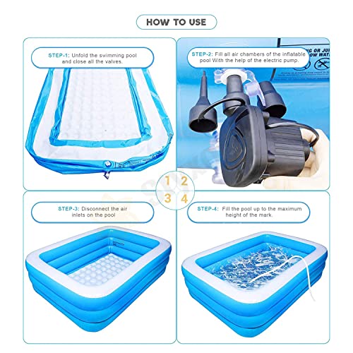 Image of Styxon Rectangular Inflatable Pool 10 Feet with Electric Pump Family Full-Sized Best Way Swimming Bathtub for Kids Outdoor Garden Summer Party (Blue)