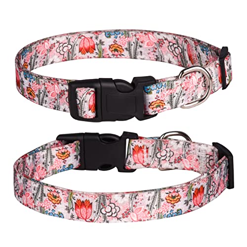 haoyueer Dog Collar for Small Medium Large Dogs Cute Girl Dog Pet Collar Soft Adjustable Fancy Floral Girl Puppy Dog Collars (M:32-52CM