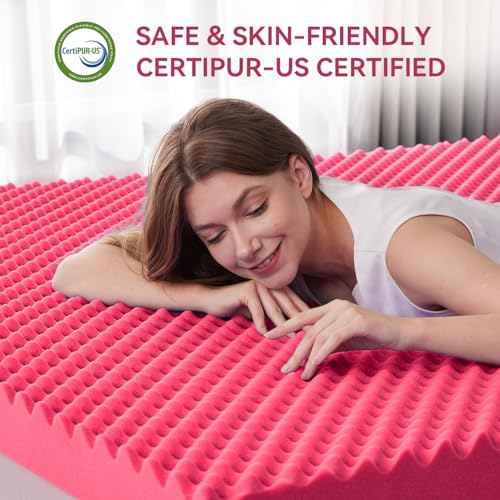 SINWEEK 2 Inch Egg Crate Memory Foam Mattress Topper Twin Size, Soft Mattress Pad for Back Pain Relief, Bed Topper, CertiPUR-US Certified, Pink