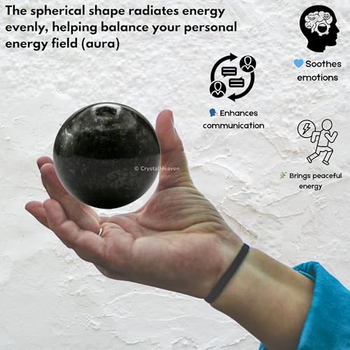 Image of Certified Nuummite Crystal Ball for Meditation - Premium Crystal Vastu Items for Home and Feng Shui Items for Good Luck - Ideal for Pooja Supplies and Spiritual Practices (2 inch Inch)