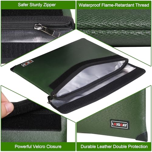 Waterproof Fireproof Document Bag - 5200°F with Heat Insulated, fireproof bags with Zipper, Fire Safe Envelope Bag for Cash/Important Documents/Valuables, fire proof money bag (Green, 13.9"x10.6") by LOJGOAY - Image 6