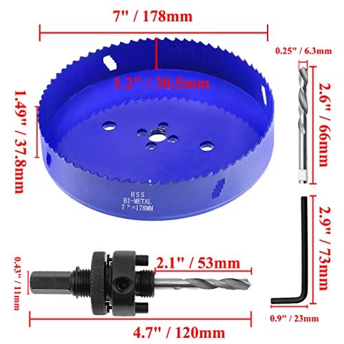 Image of 7 Inch Hole Saw with Arbor, 1.2 Inch Cutting Depth